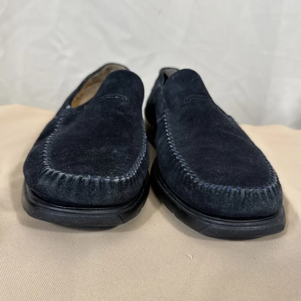 Bruno Magli Men 9.5 Navy Blue Suede Loafers Moc Toe Italian Luxury Shoe Heritage